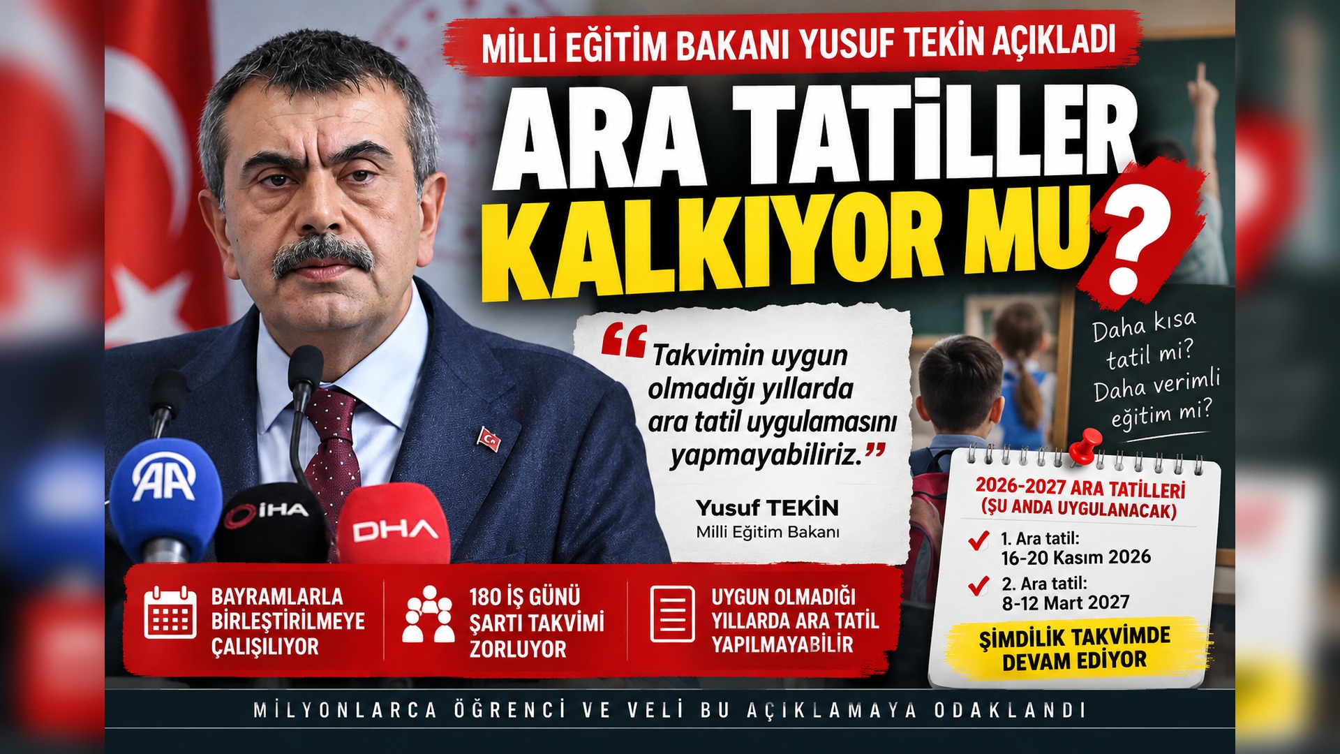Bakan Tekin’den ara tatil açıklaması: “Takvime sığmazsa uygulamayabiliriz”