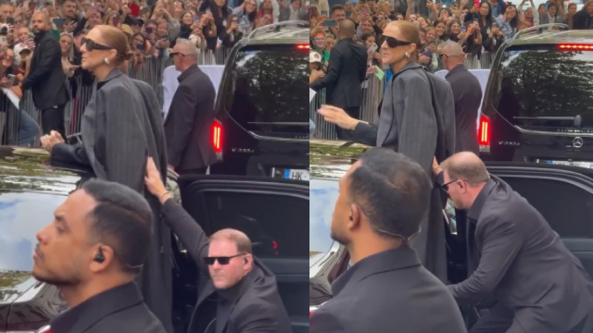 Celine Dion, korumasının desteğiyle hayranlarını selamladı