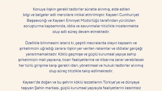 Şahin Sucukları usulsüzlük iddialarına yanıt verdi