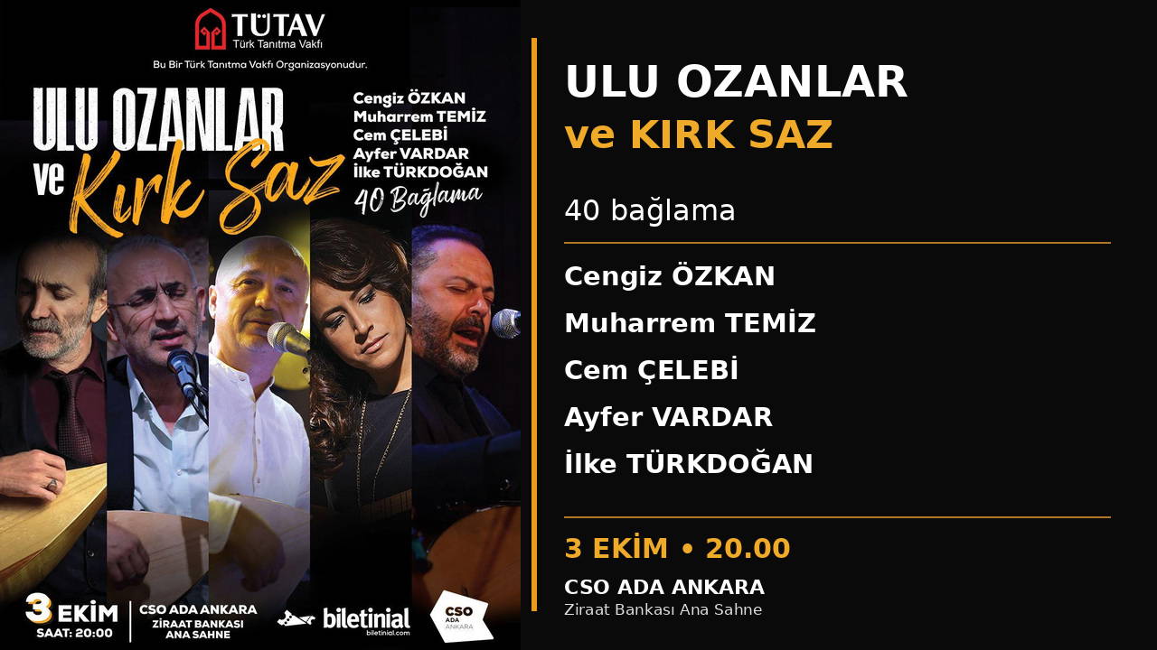 Ulu ozanlar ve kırk saz konseri Ankara'da düzenleniyor