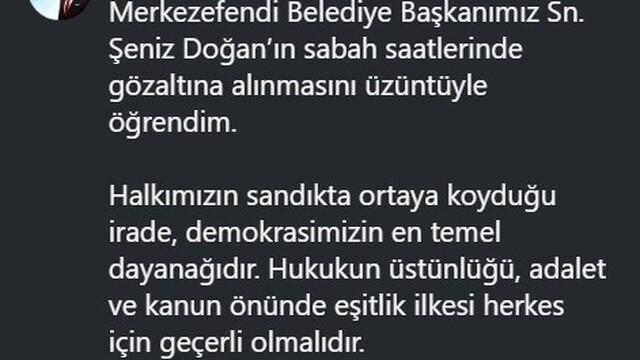 Başkan Dere, Şeniz Doğan'ın gözaltına alınmasını kınadı