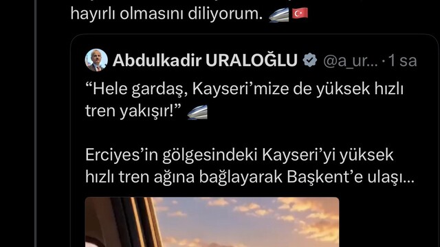 Büyükkılıç, hızlı tren yatırımı için teşekkür etti