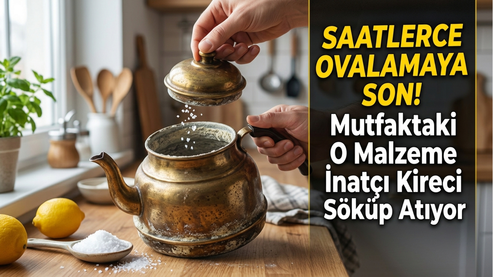 Çaydanlıkta kireci temizlemek için limon tuzu yöntemi