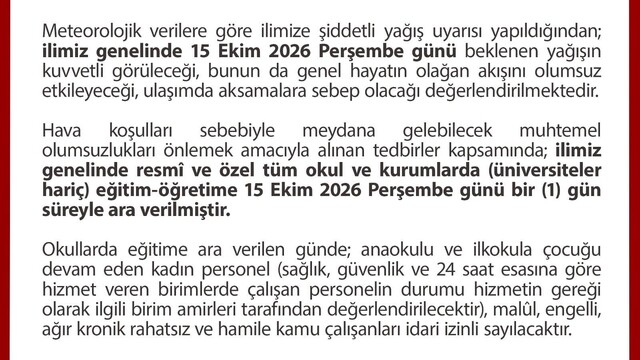 Düzce'de sağanak yağış nedeniyle eğitim bir gün durduruldu