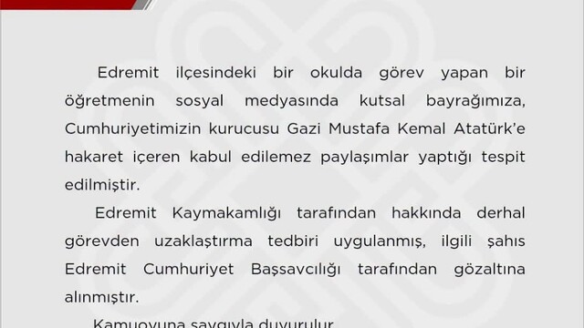 Edremit'te öğretmen, bayrağa hakaretten gözaltına alındı