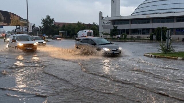 Erzincan'da akşam saatlerinde sağanak yağış etkili oldu