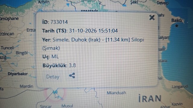Irak'taki 3.8 büyüklüğündeki deprem Şırnak'ta hissedildi