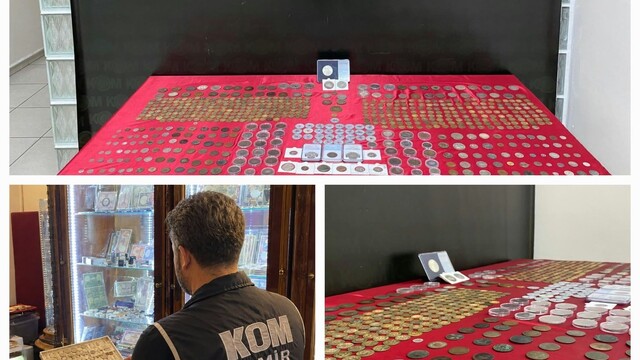İzmir'de iş yerinde düzenlenen operasyonda 672 sikke bulundu