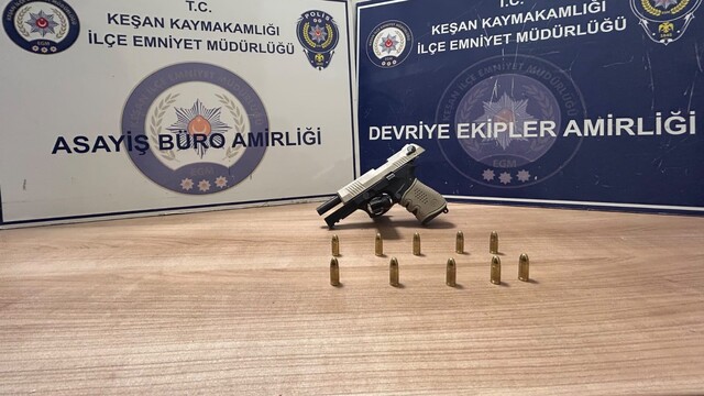 Keşan'da tabancayla yakalanan şüpheli gözaltına alındı