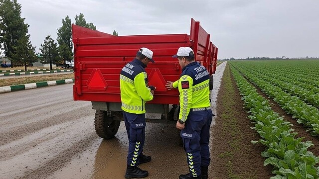 Muş'ta traktör römorklarına reflektör montajı yapıldı