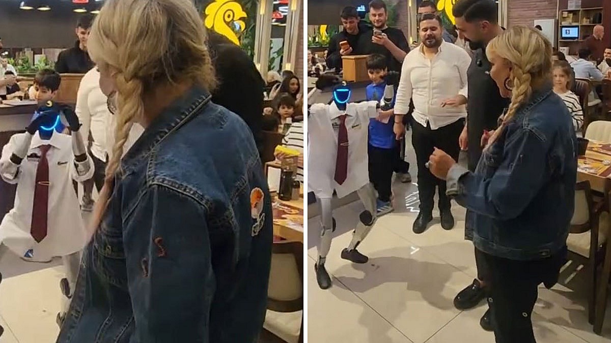 Safiye Soyman restoranda robotla eğlenceli anlar yaşadı